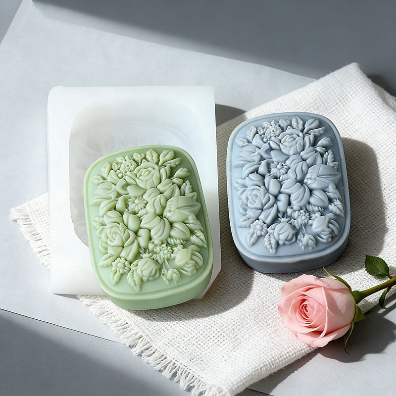 Soap Making In Home - Cetakan Sabun Silikon Motif Bunga Persegi